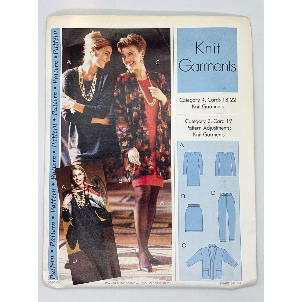 Vintage 1980s Knit Garments Sewing Pattern Category 4 & 2 Misses Sizes S-L NEW